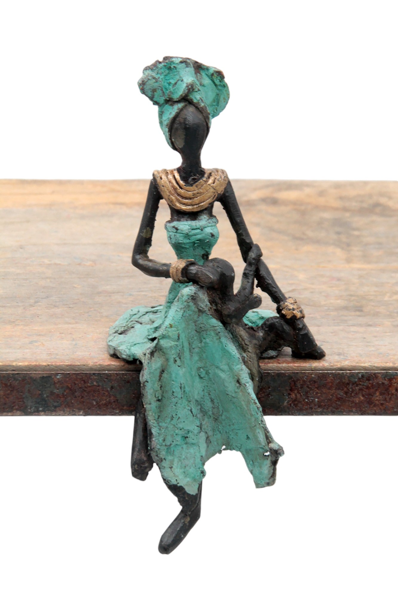 Bronze assis 15 cm turquoise n°11