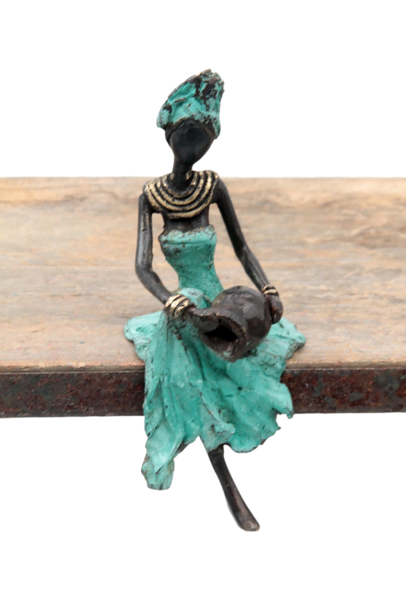 Bronze assis 15 cm turquoise n°13