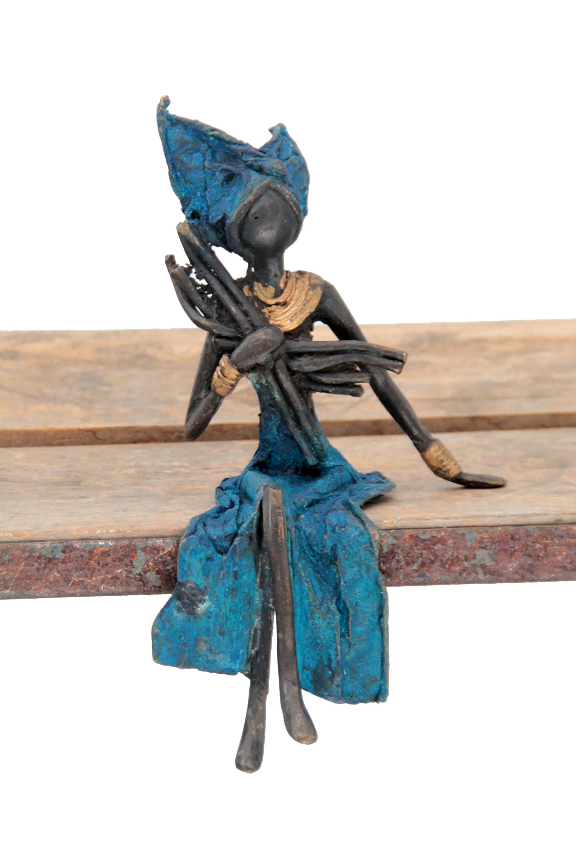 Bronze assis 20 cm bleu n°12 Bronzes d'Afrique