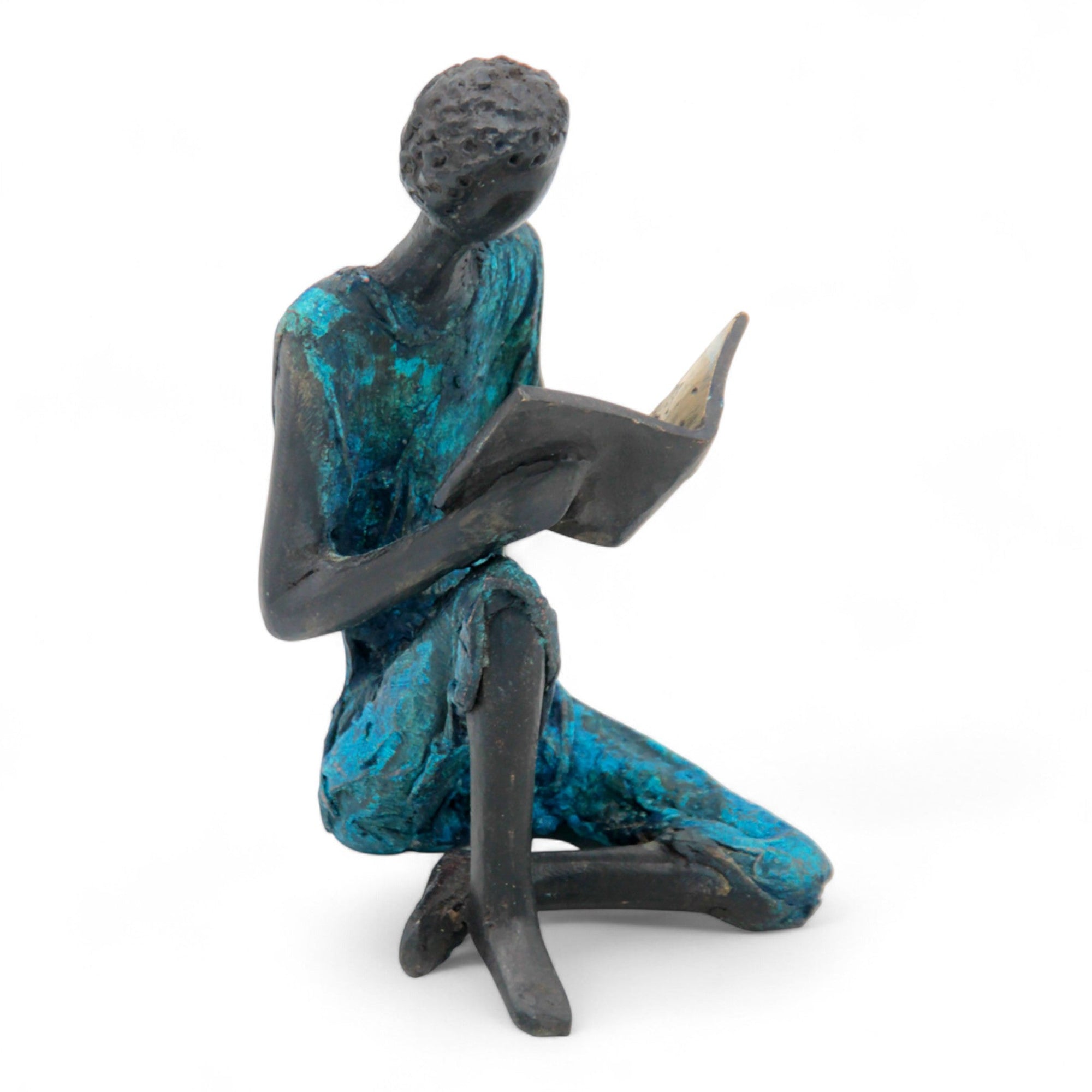 Bronze assis à poser 25 cm bleu n°3