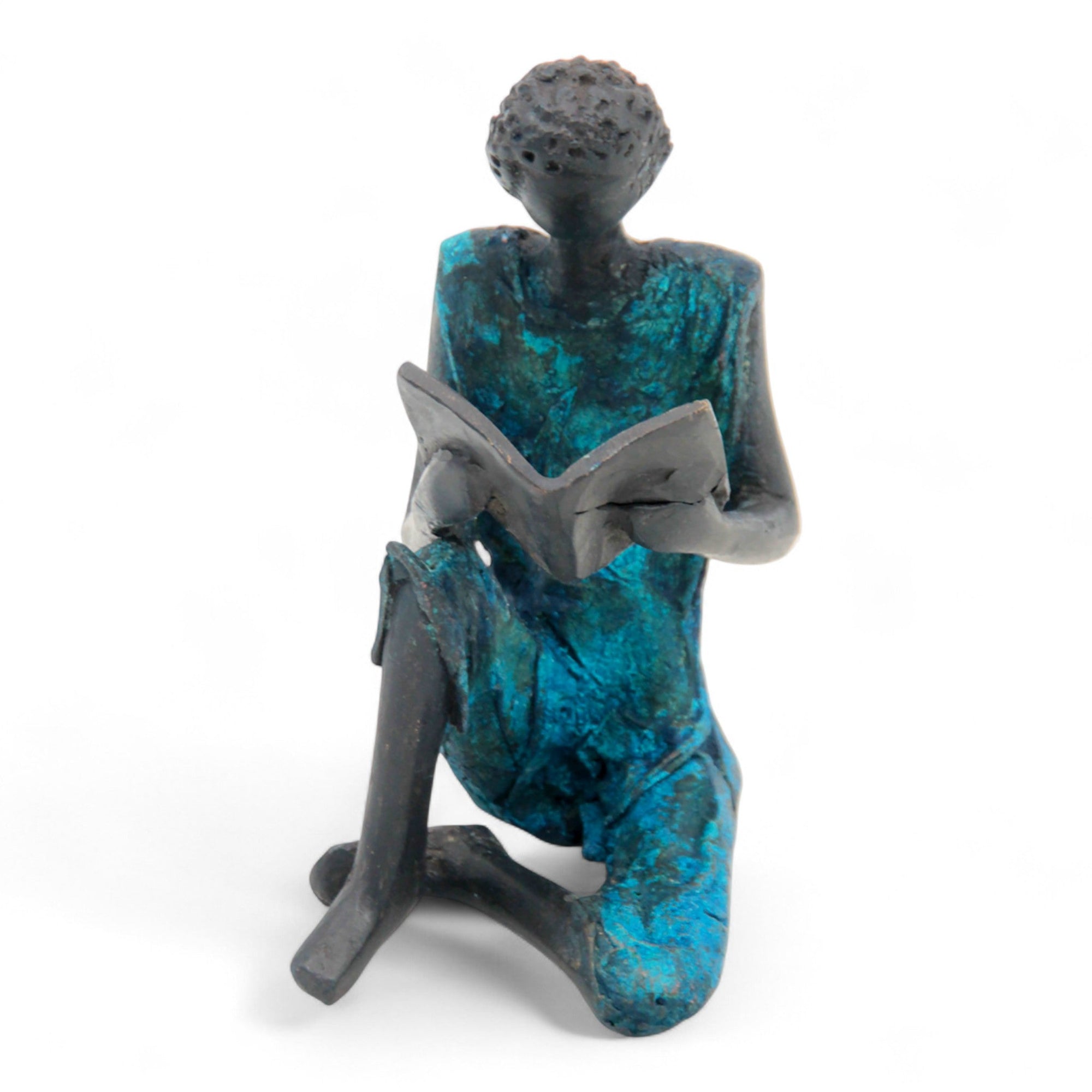 Bronze assis à poser 25 cm bleu n°3