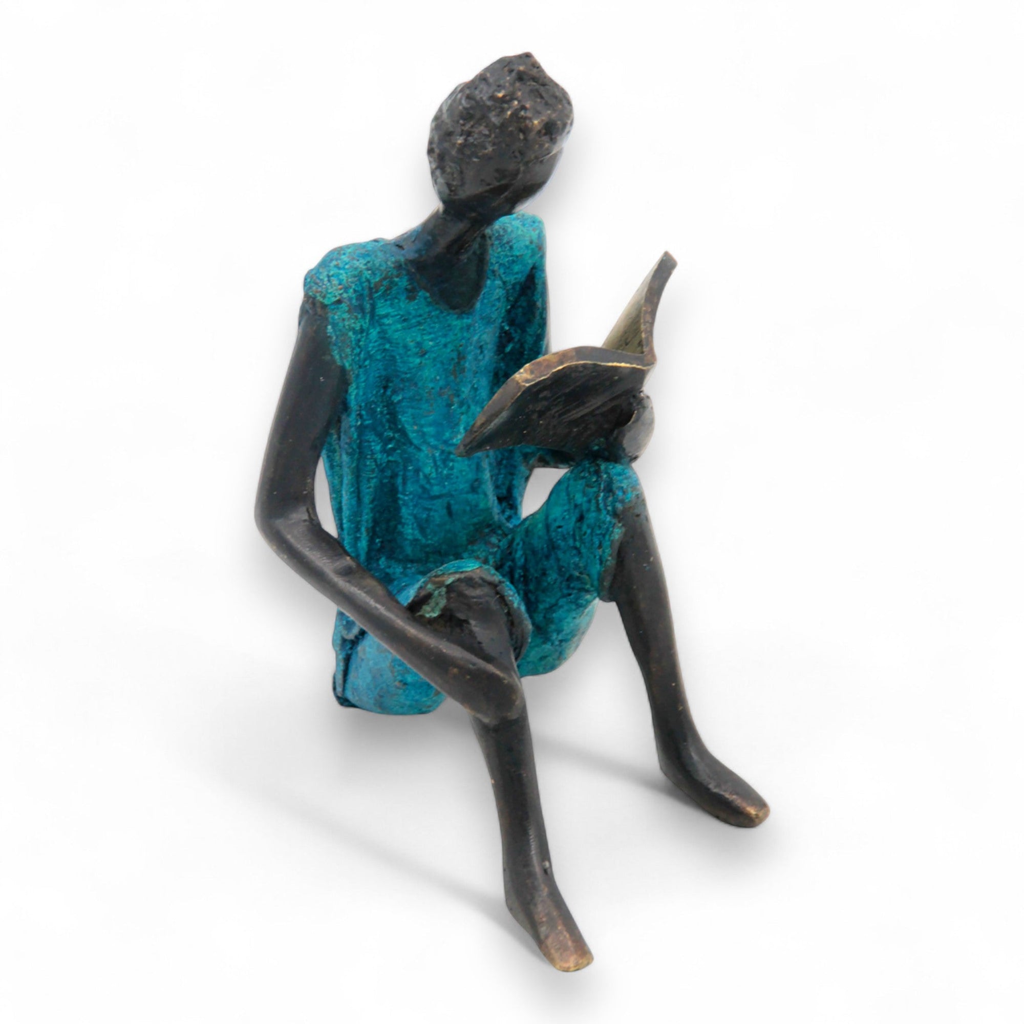 Bronze assis à poser 25 cm bleu n°7