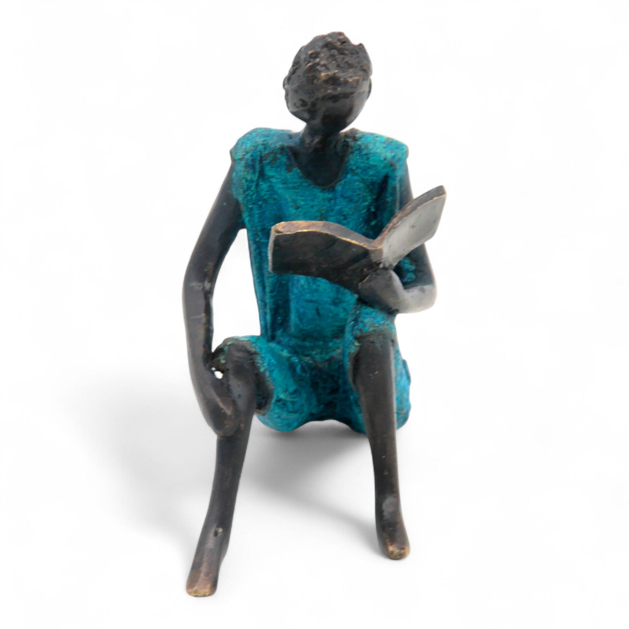 Bronze assis à poser 25 cm bleu n°7