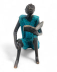 Bronze assis à poser 25 cm bleu n°7