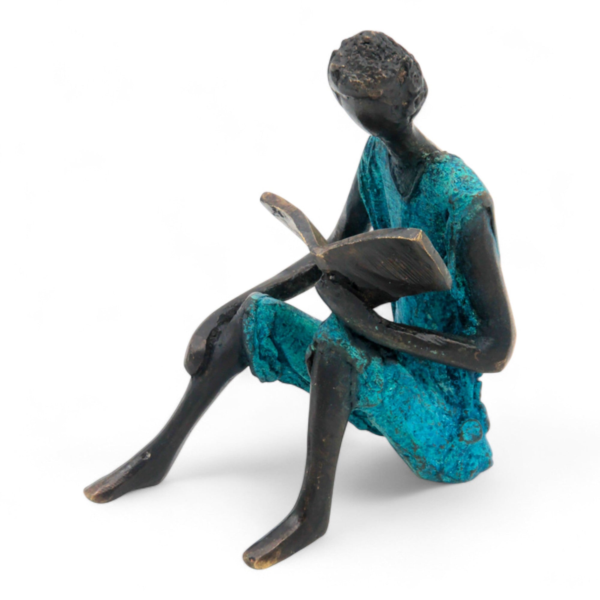 Bronze assis à poser 25 cm bleu n°7