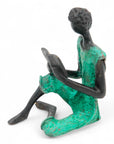 Bronze assis à poser 25 cm turquoise n°2