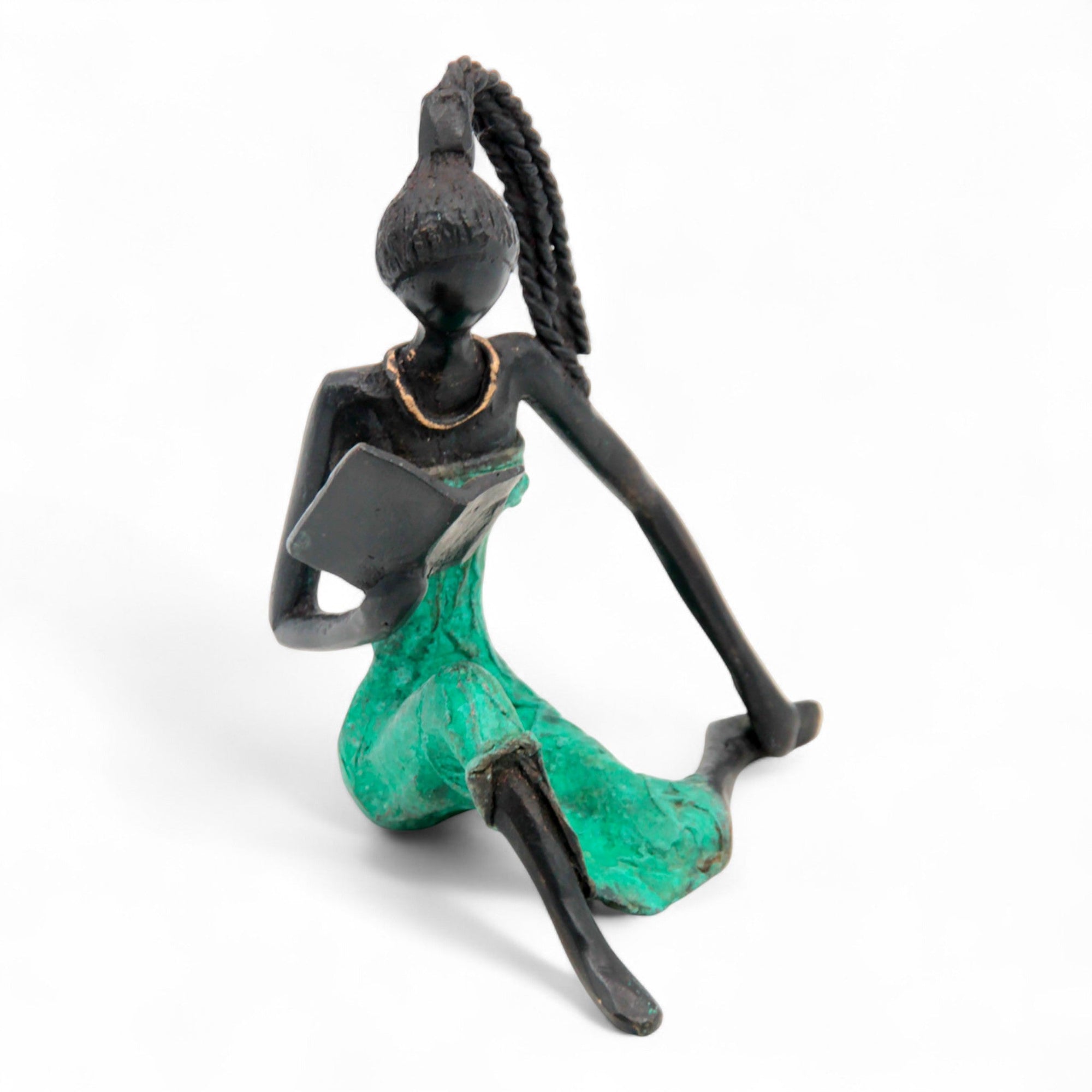 Bronze assis à poser 25 cm turquoise n°3