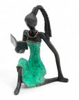 Bronze assis à poser 25 cm turquoise n°3