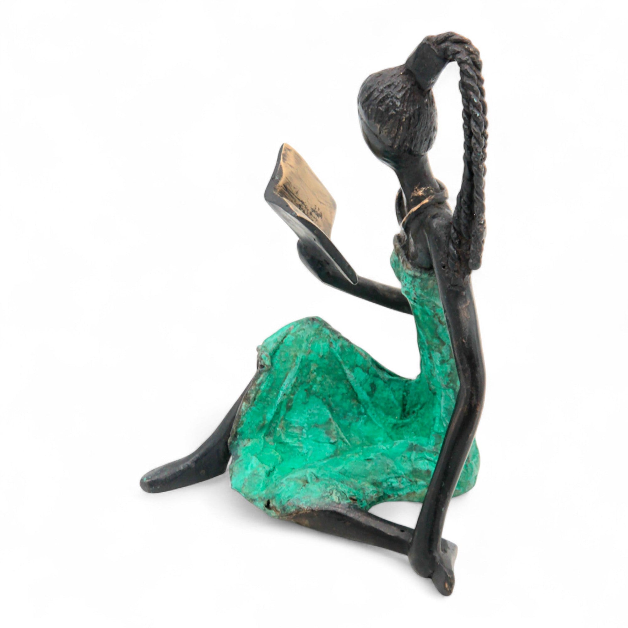 Bronze assis à poser 25 cm turquoise n°3