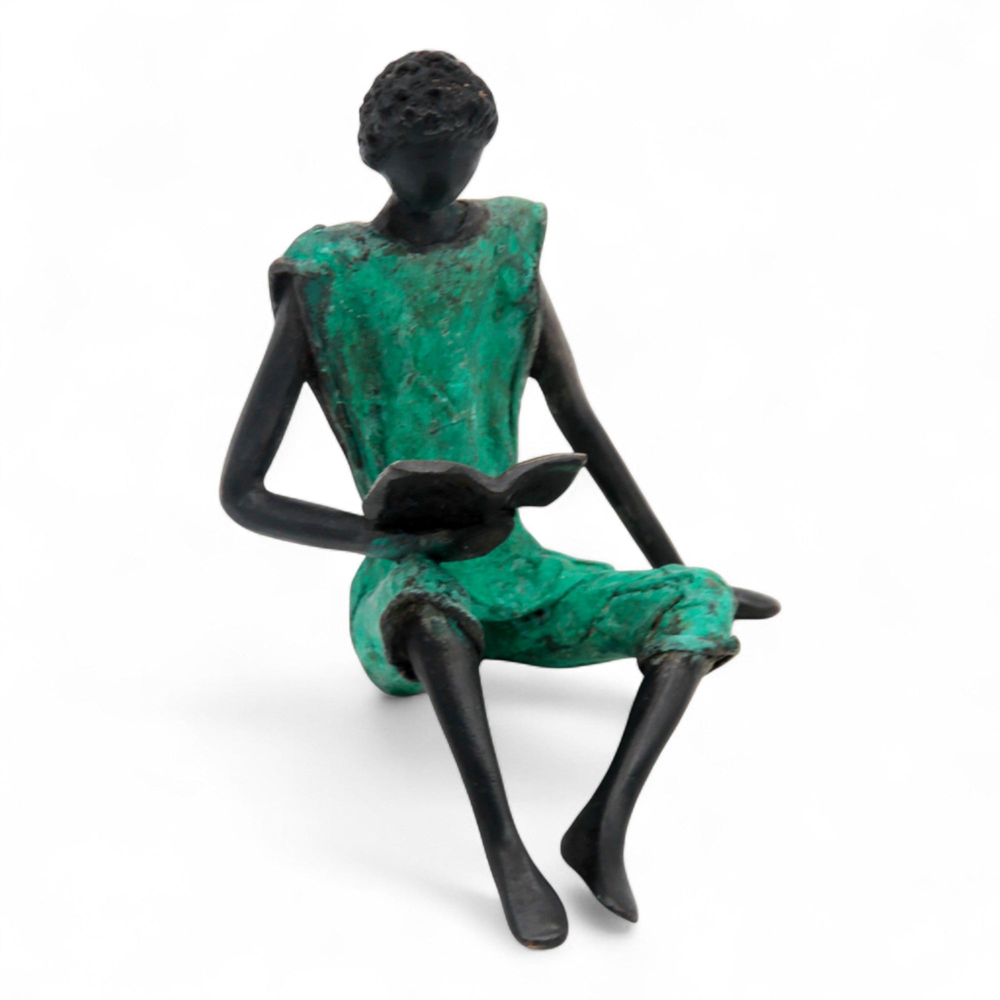 Bronze assis à poser 25 cm turquoise n°10