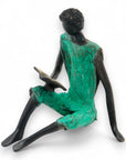 Bronze assis à poser 25 cm turquoise n°10