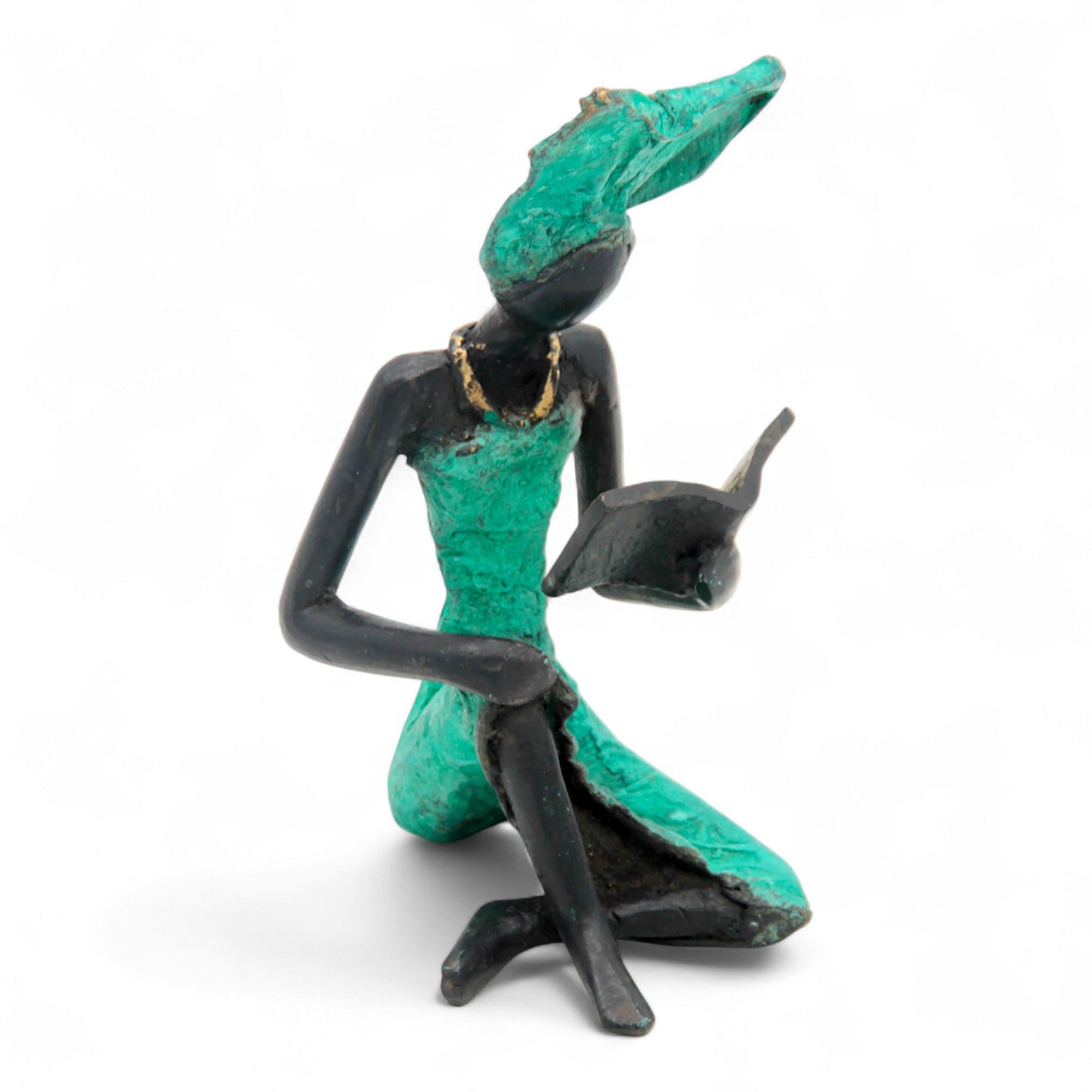 Bronze assis à poser 25 cm turquoise n°11