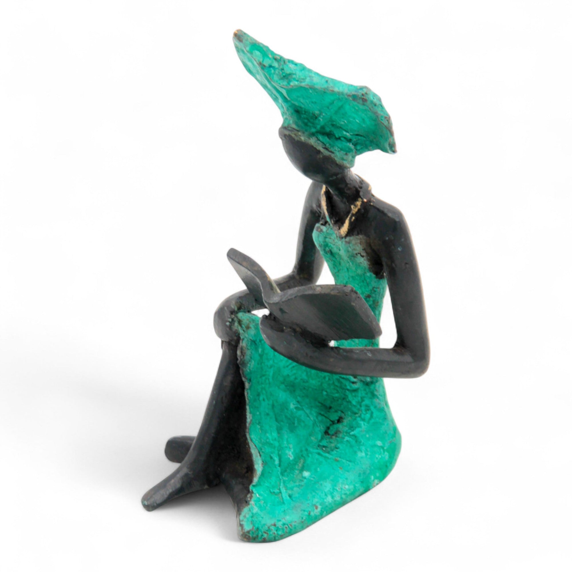 Bronze assis à poser 25 cm turquoise n°11