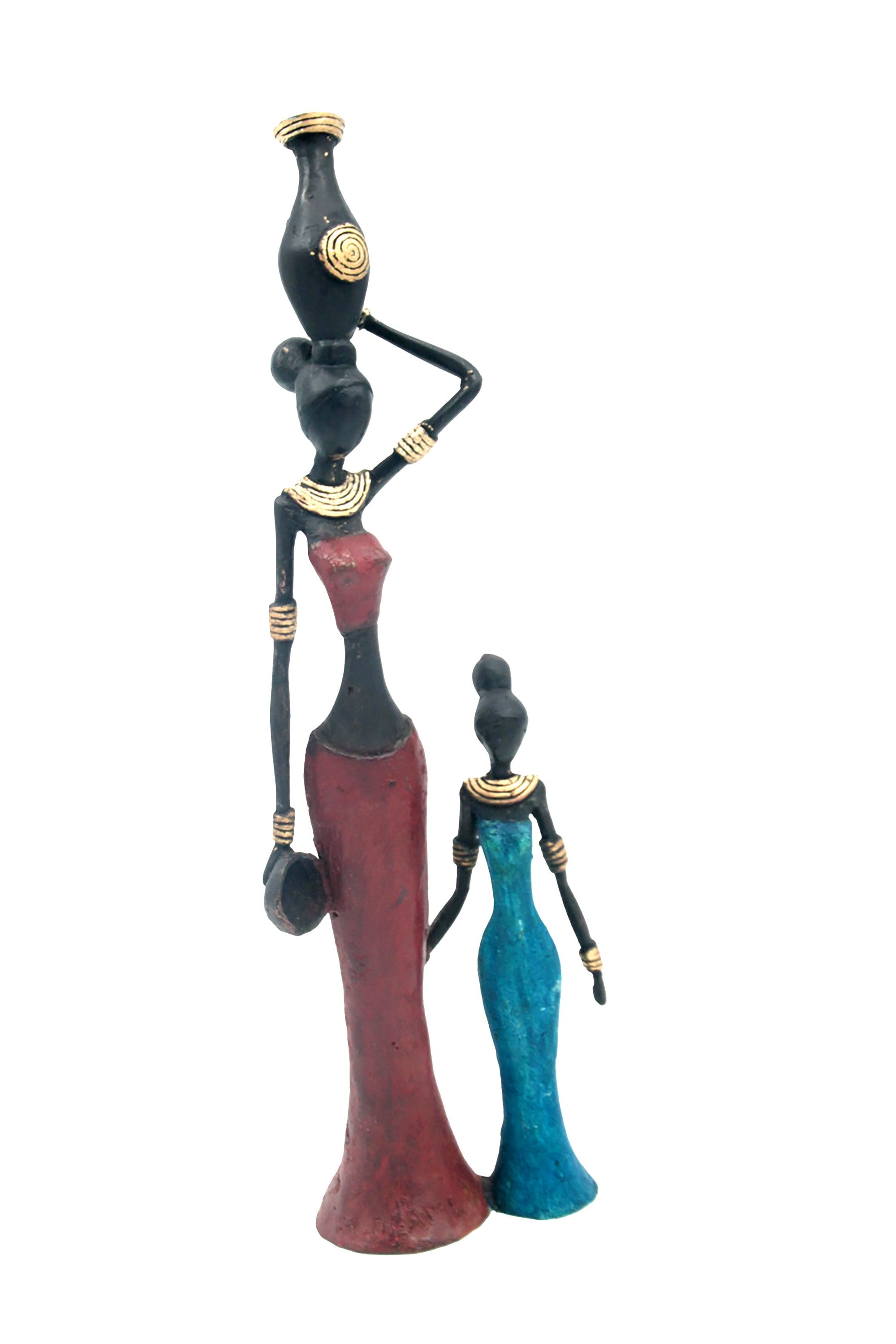 Bronze Mohamadi Dermé 30 cm bleu et rouge n°1 Bronzes d'Afrique