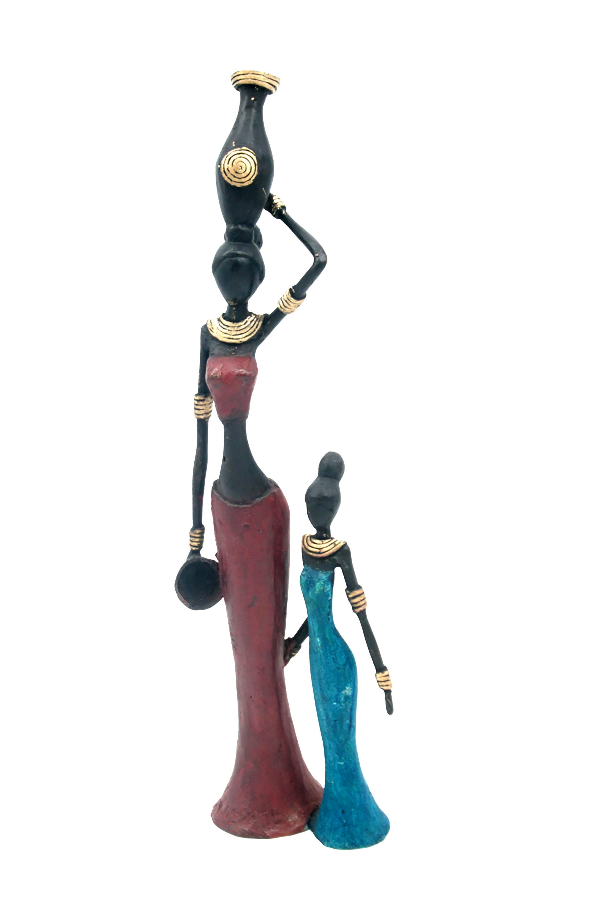 Bronze Mohamadi Dermé 30 cm bleu et rouge n°1 Bronzes d'Afrique