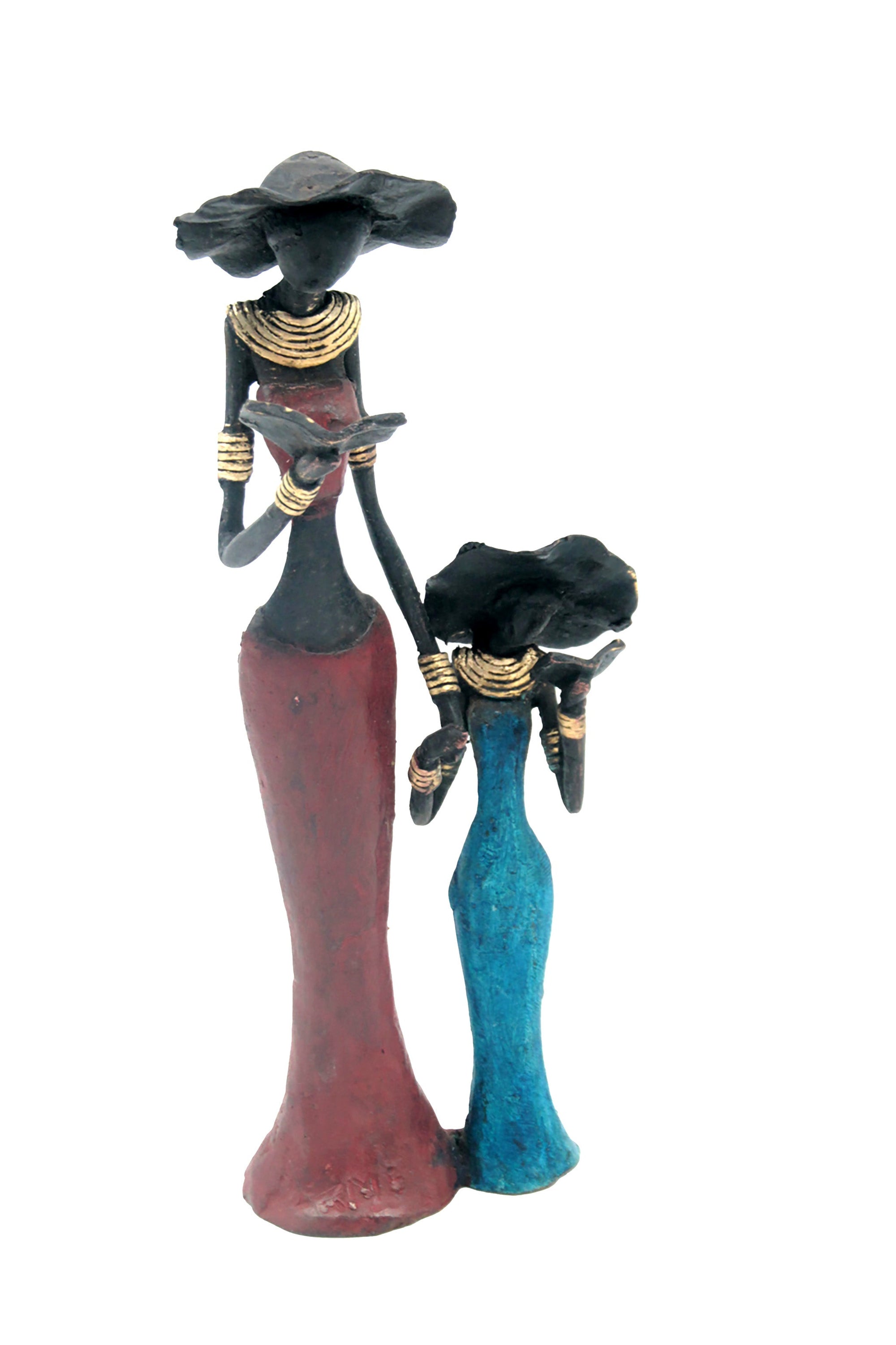 Bronze Mohamadi Dermé 30 cm bleu et rouge n°2 Bronzes d'Afrique