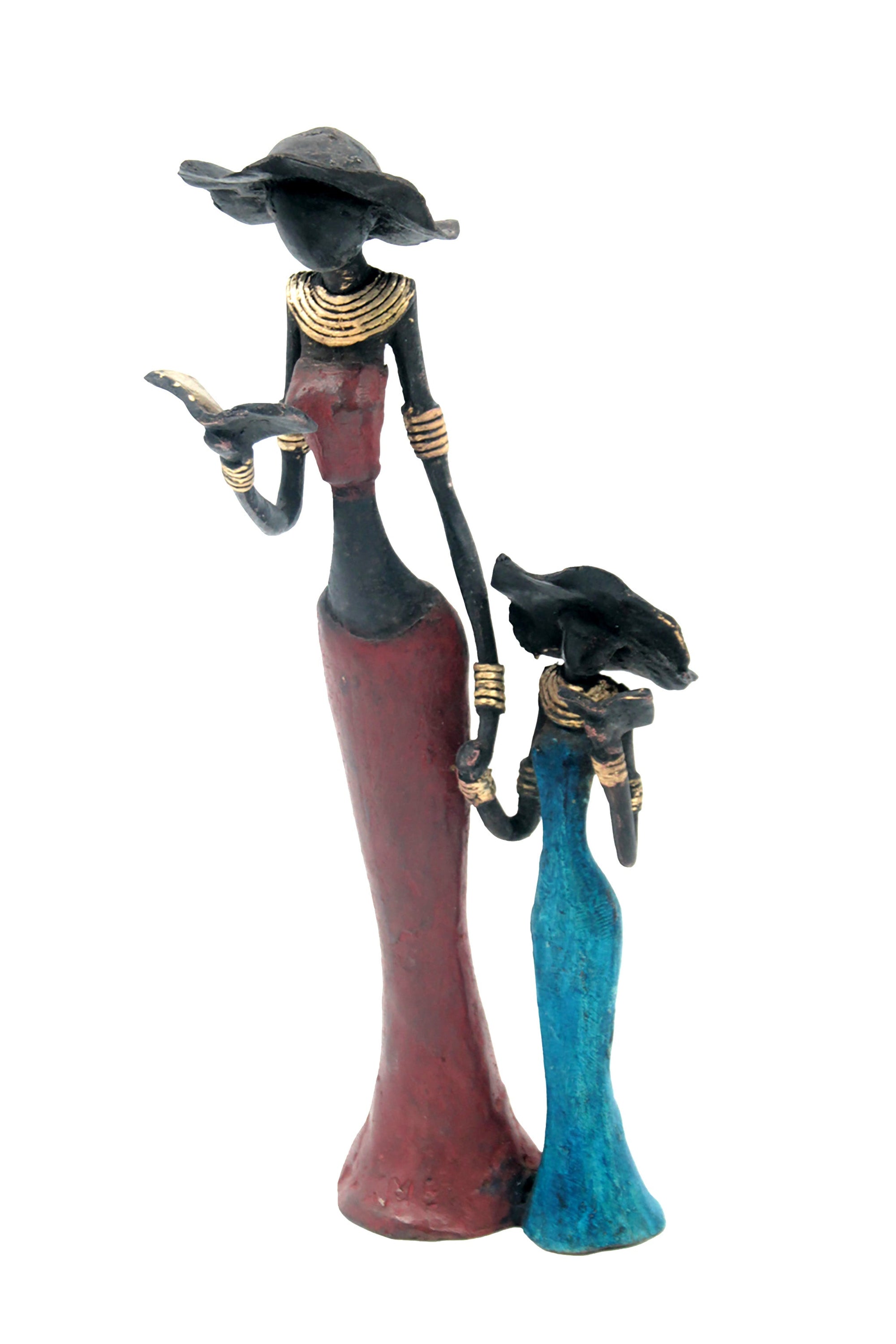 Bronze Mohamadi Dermé 30 cm bleu et rouge n°2 Bronzes d'Afrique