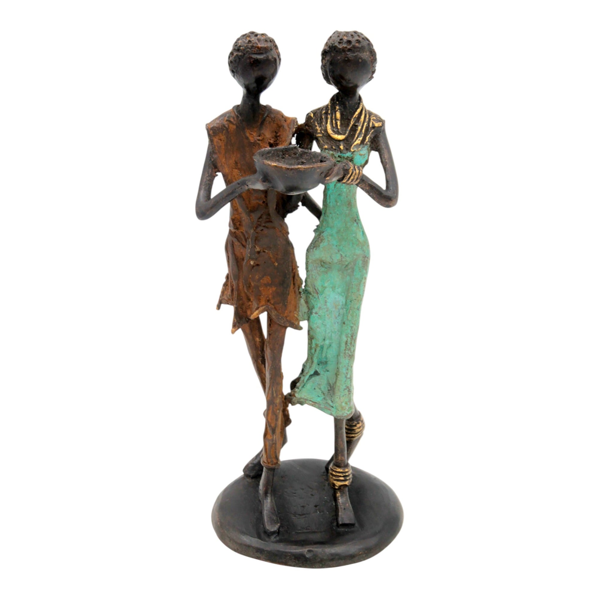 Bronze couple 25 cm marron et vert n°4