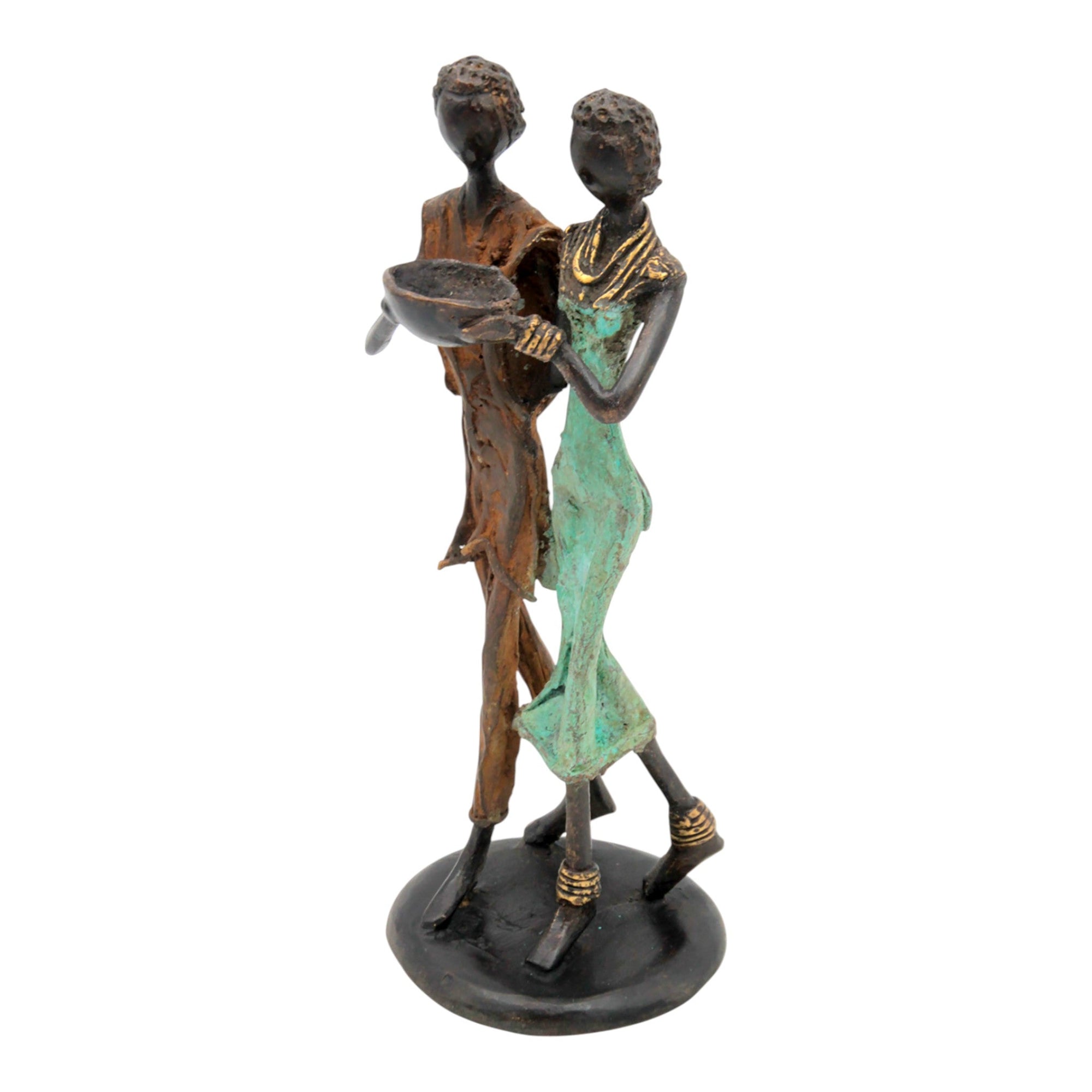 Bronze couple 25 cm marron et vert n°4