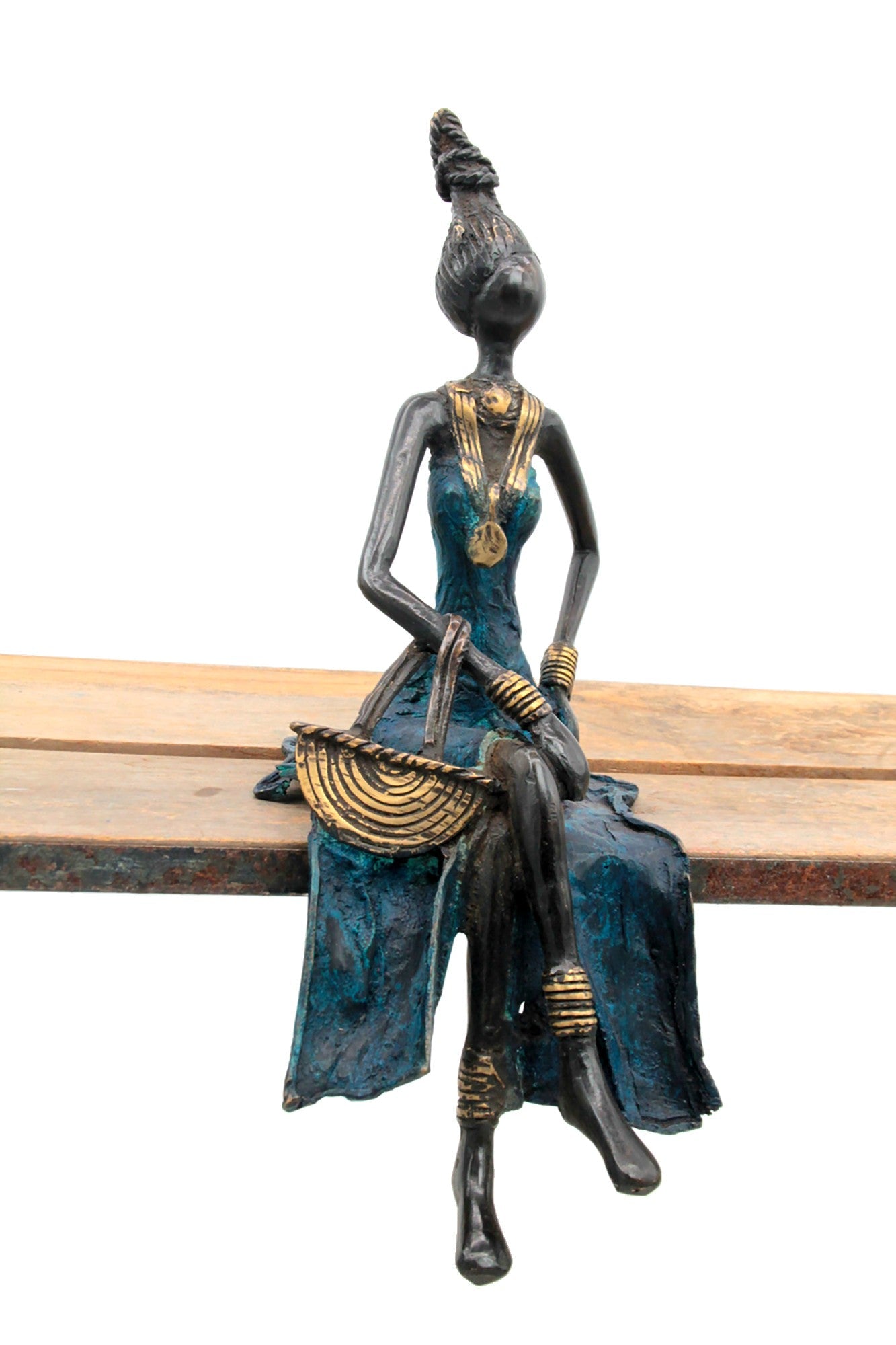 Bronze assis 35 cm bleu n°2