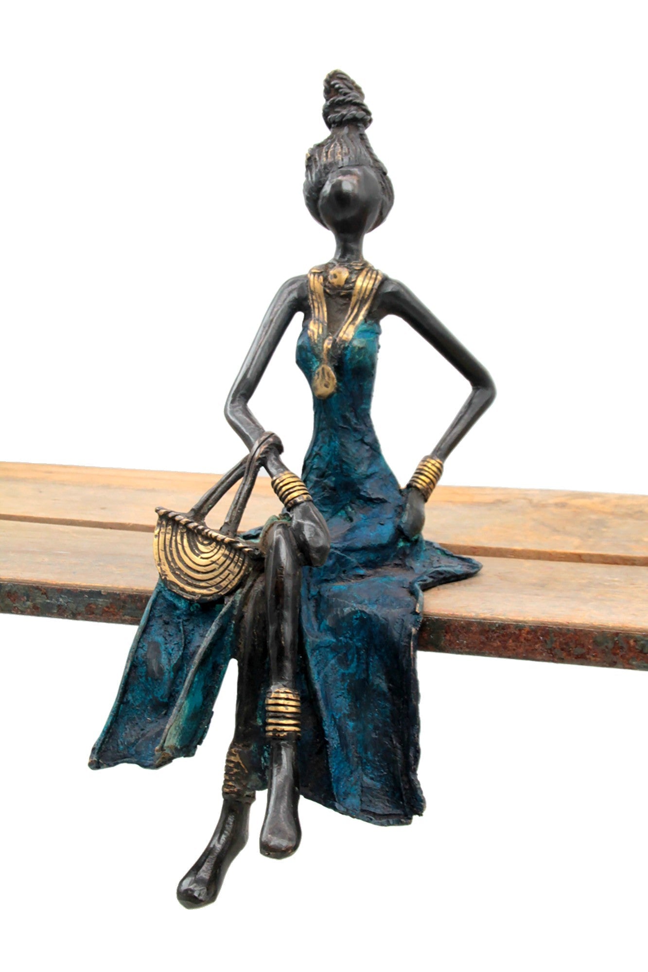 Bronze assis 35 cm bleu n°2