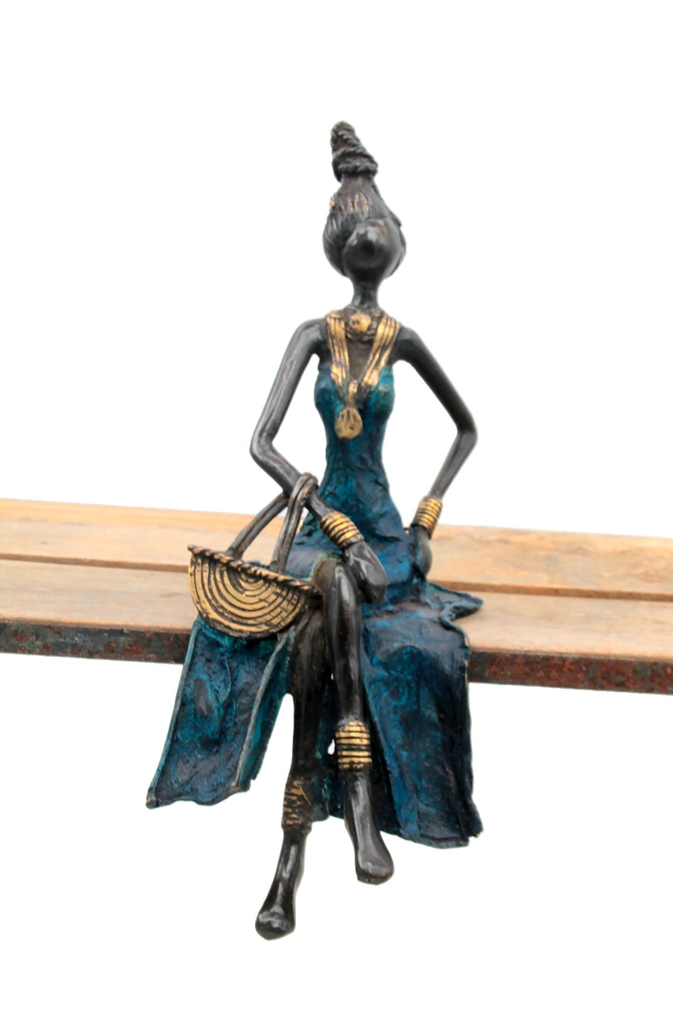 Bronze assis 35 cm bleu n°2