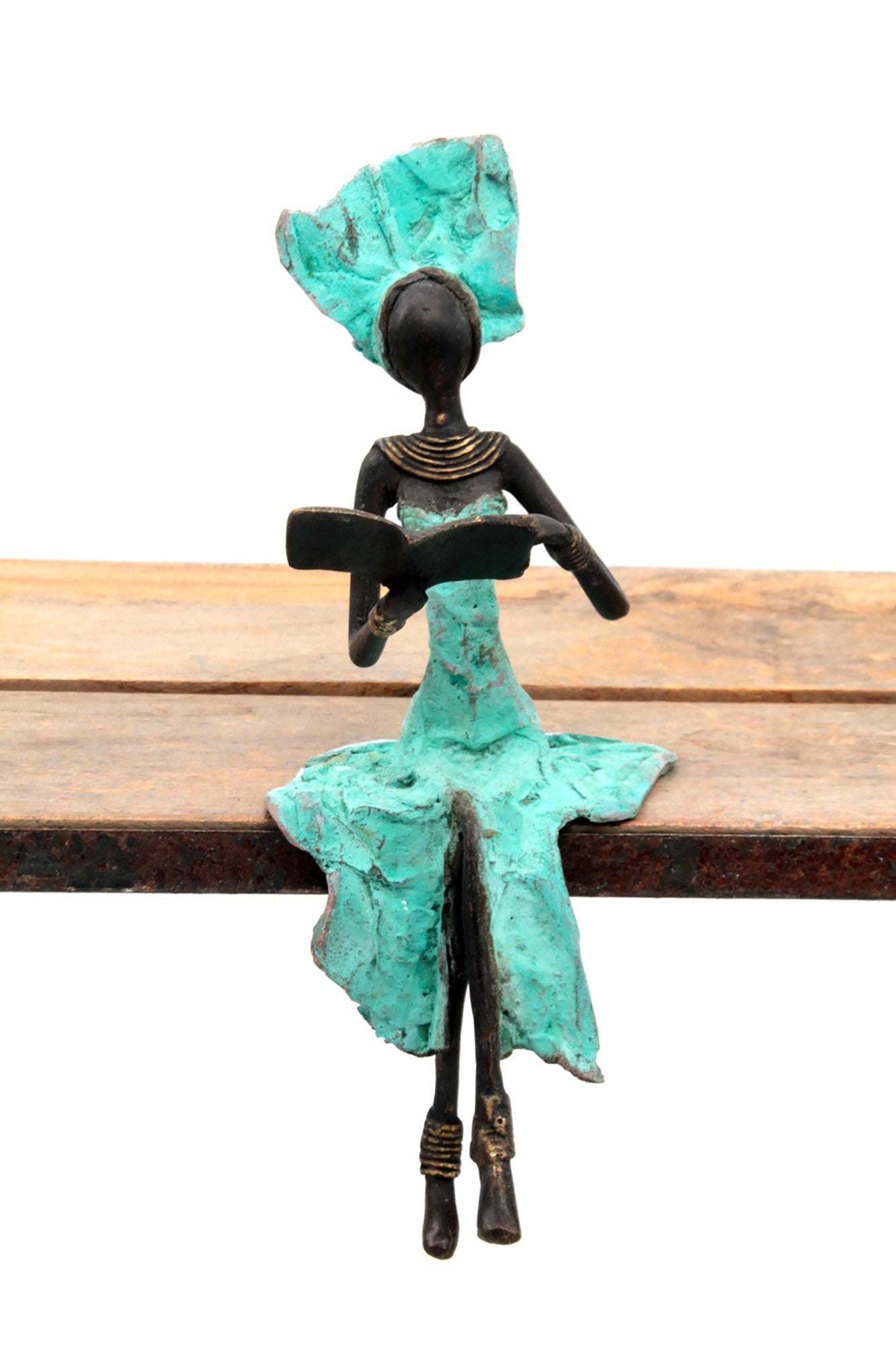 Bronze assis 25 cm turquoise n°1