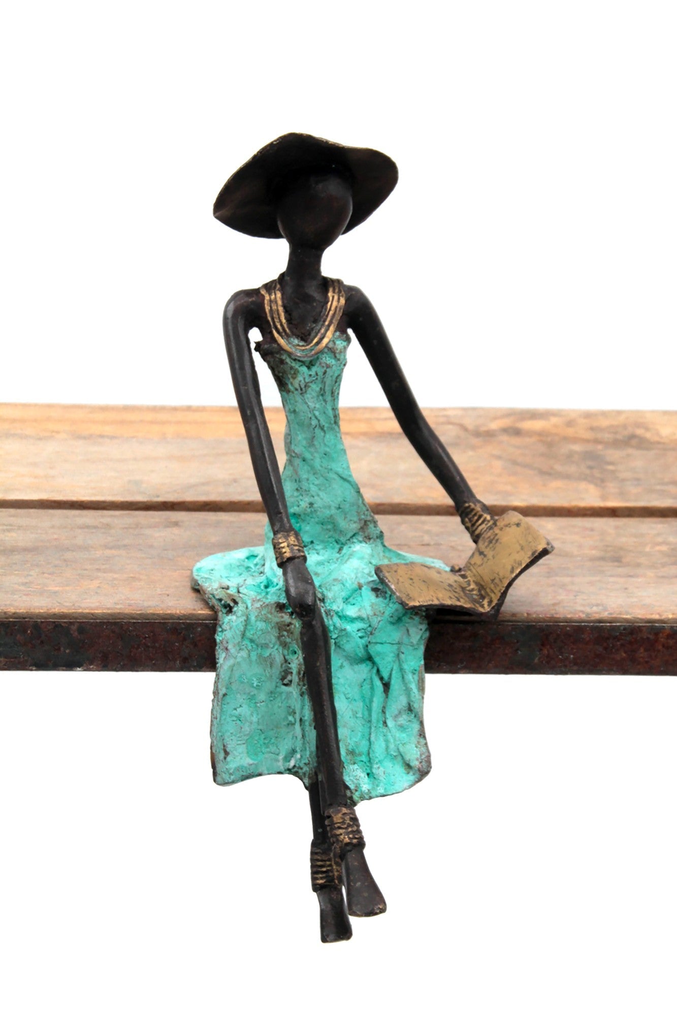 Bronze assis 25 cm turquoise n°3