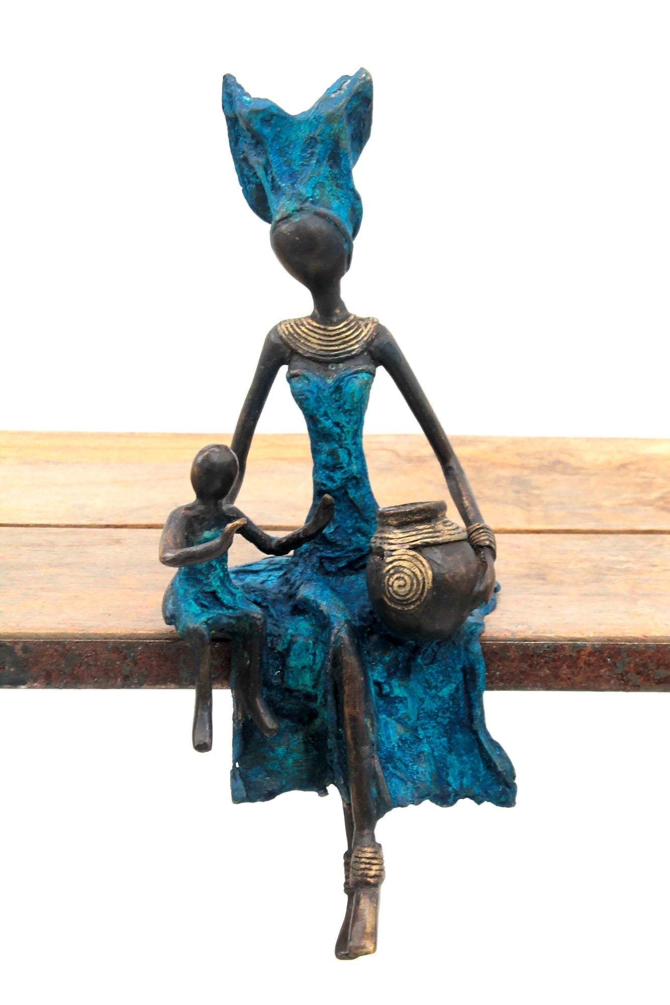 Bronze assis 25 cm bleu n°1