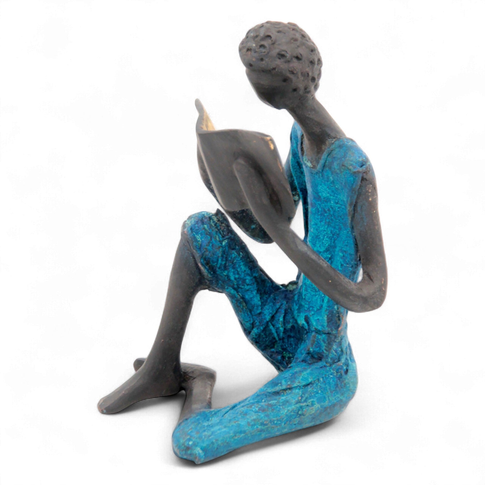 Bronze assis à poser 25 cm bleu n°1