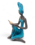 Bronze assis à poser 25 cm bleu n°2