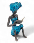 Bronze assis à poser 25 cm bleu n°4