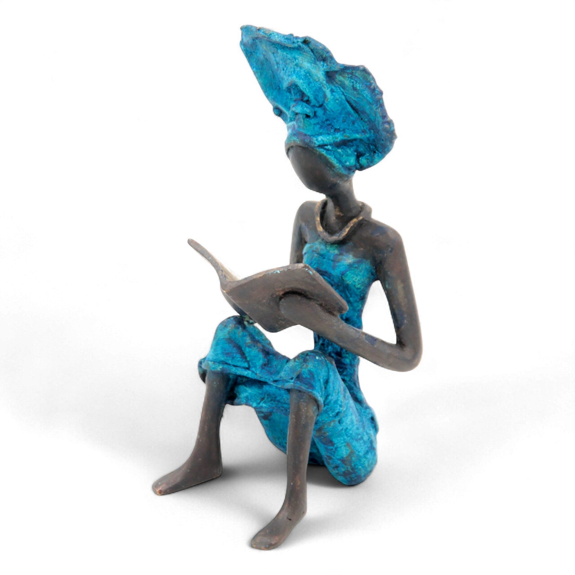 Bronze assis à poser 25 cm bleu n°4
