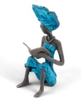 Bronze assis à poser 25 cm bleu n°4