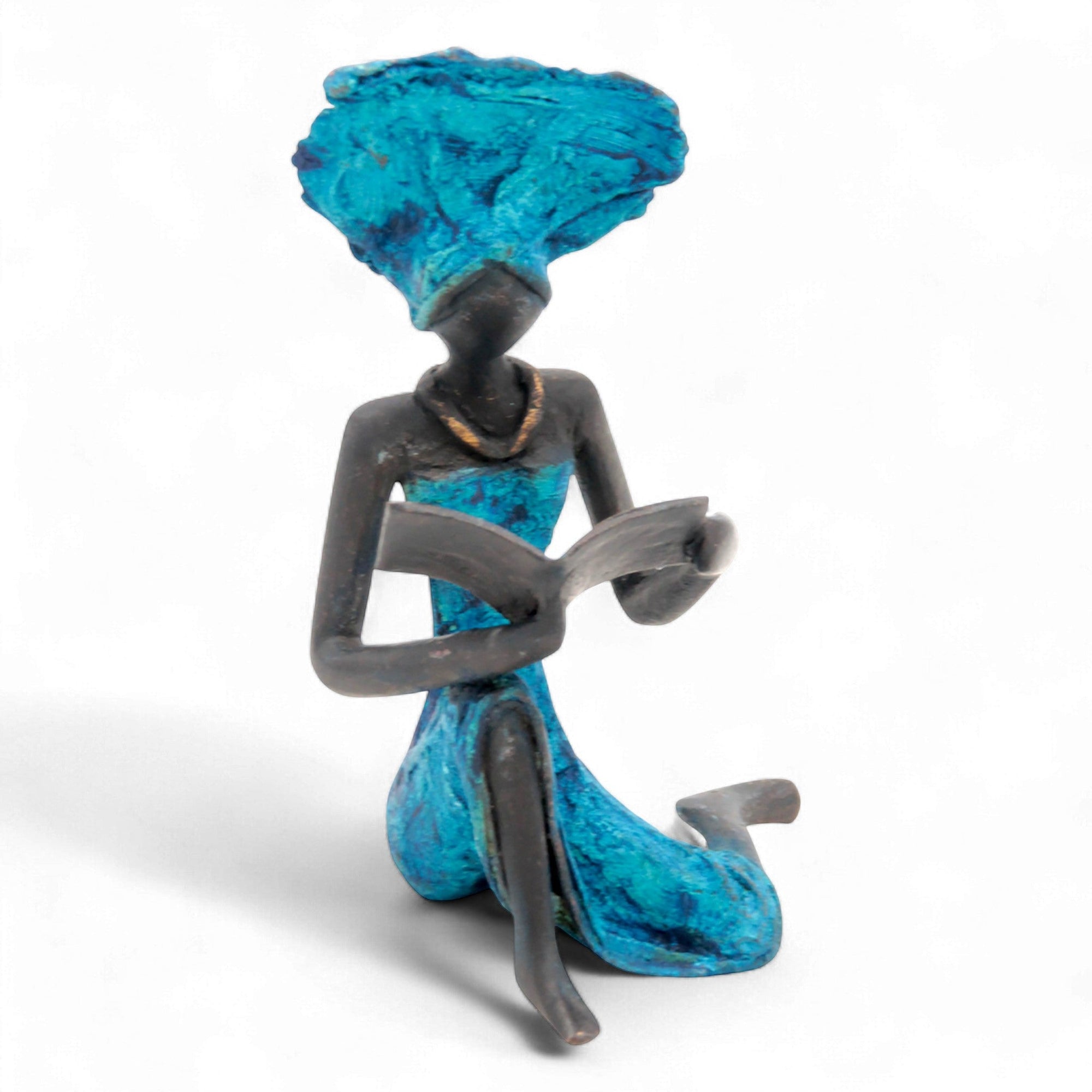 Bronze assis à poser 25 cm bleu n°12