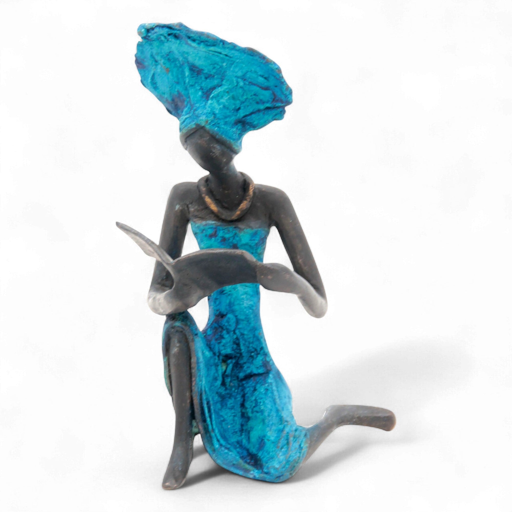 Bronze assis à poser 25 cm bleu n°12