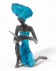 Bronze assis à poser 25 cm bleu n°12