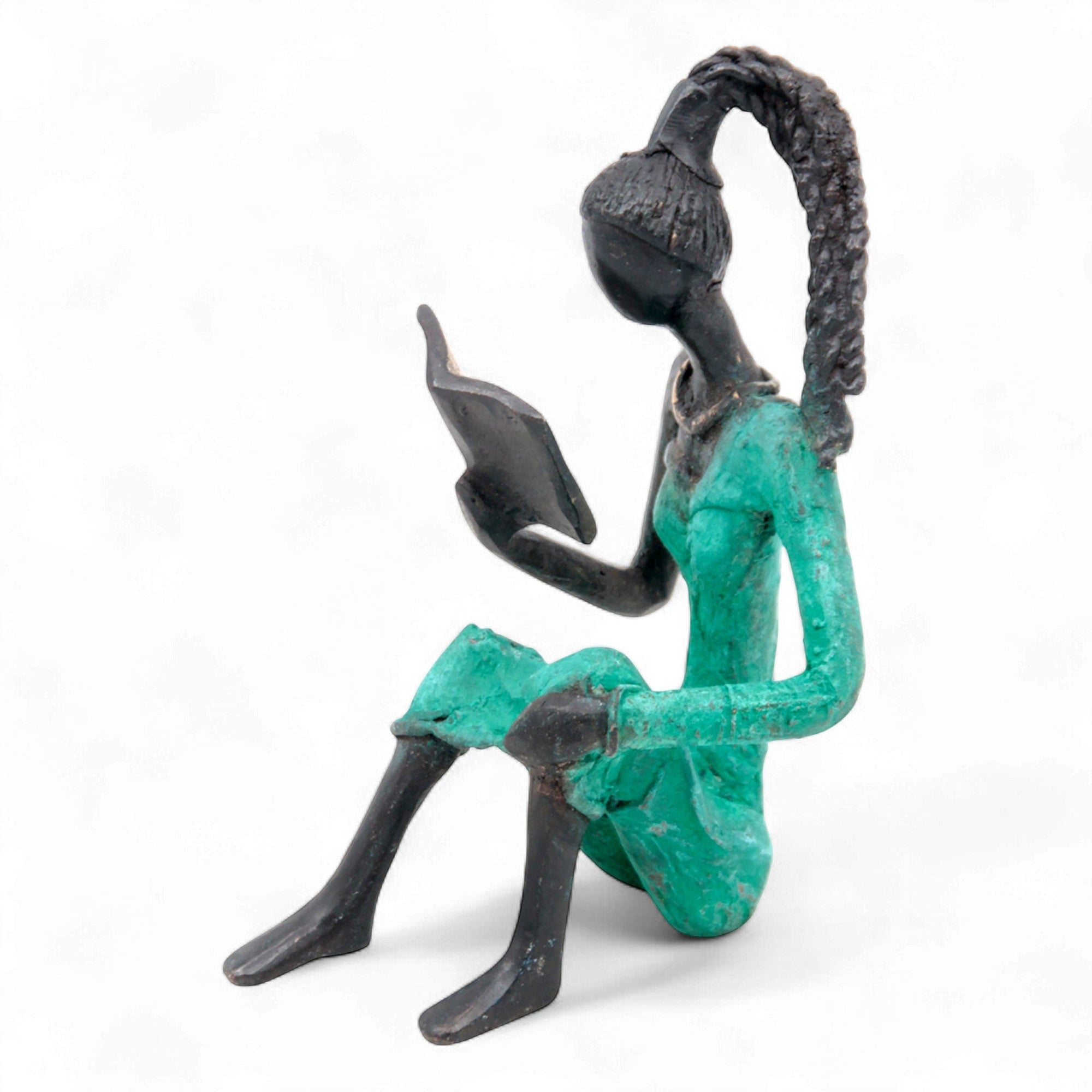 Bronze assis à poser 25 cm turquoise n°1