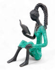 Bronze assis à poser 25 cm turquoise n°1