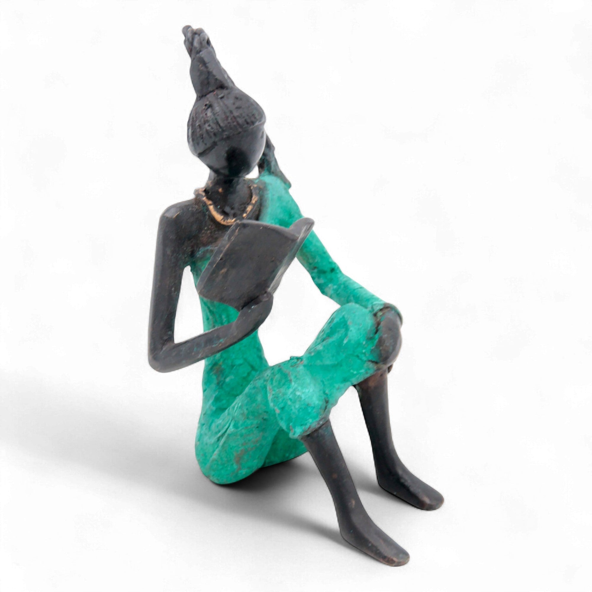 Bronze assis à poser 25 cm turquoise n°1