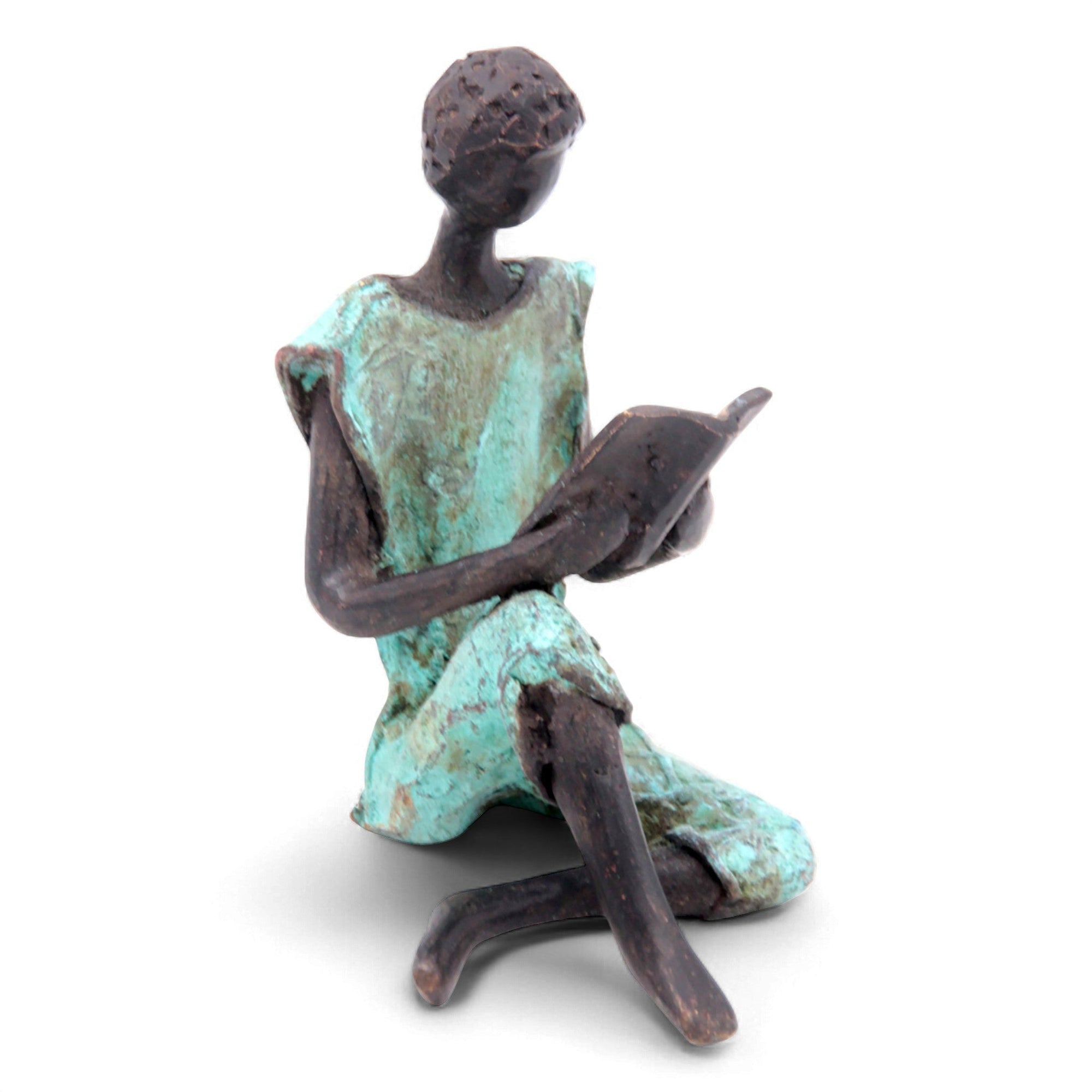 Bronze assis à poser 25 cm turquoise n°2