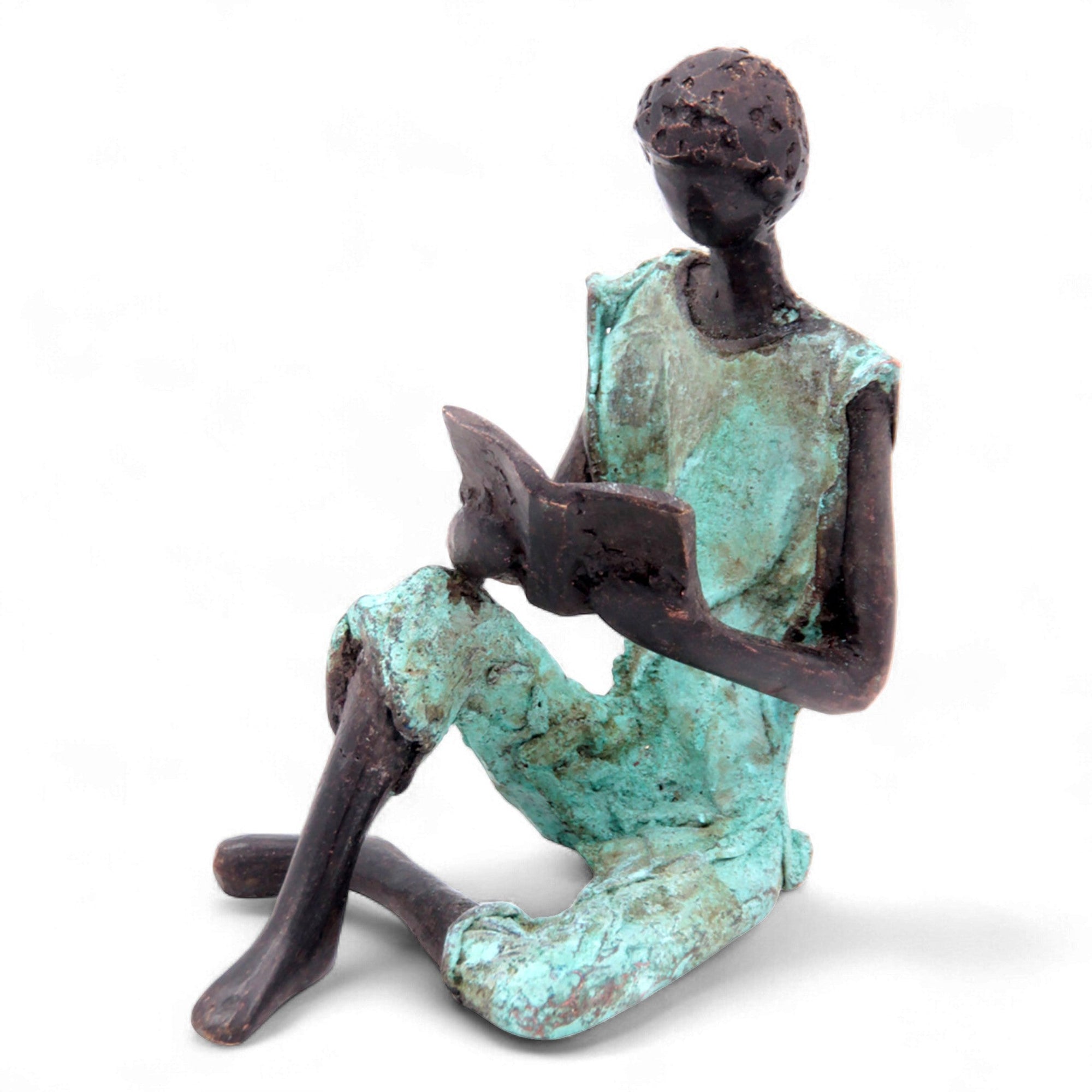 Bronze assis à poser 25 cm turquoise n°2