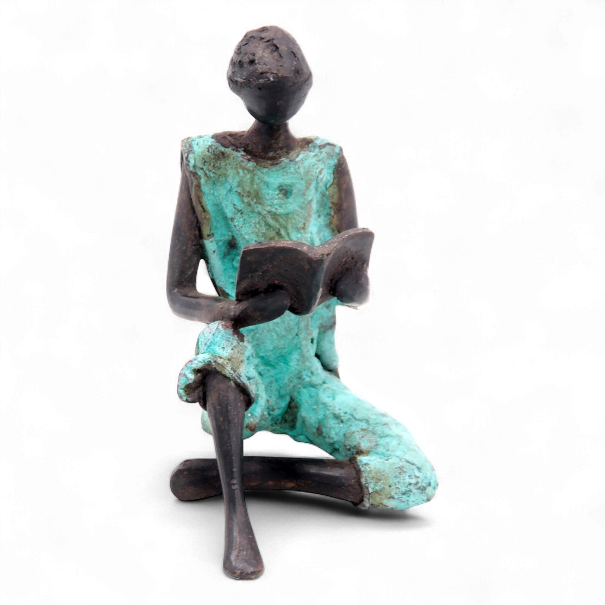 Bronze assis à poser 25 cm turquoise n°12