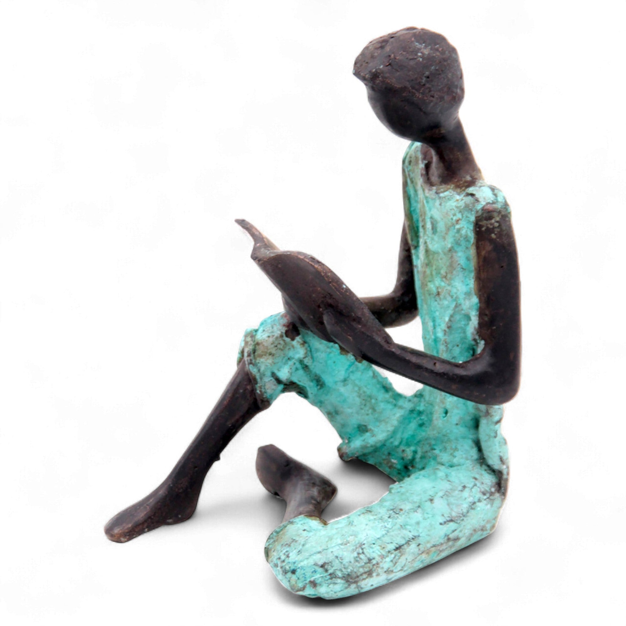 Bronze assis à poser 25 cm turquoise n°12