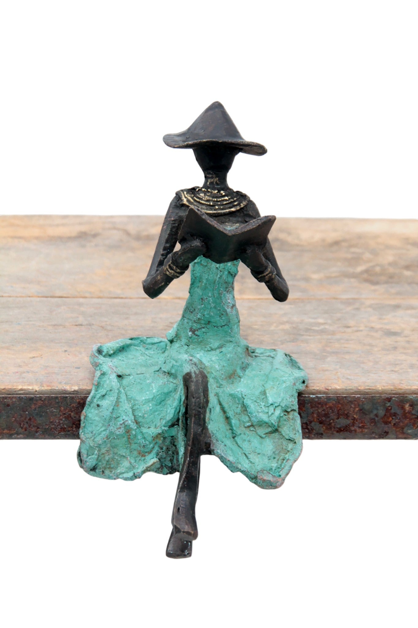 Bronze assis 15 cm turquoise n°1