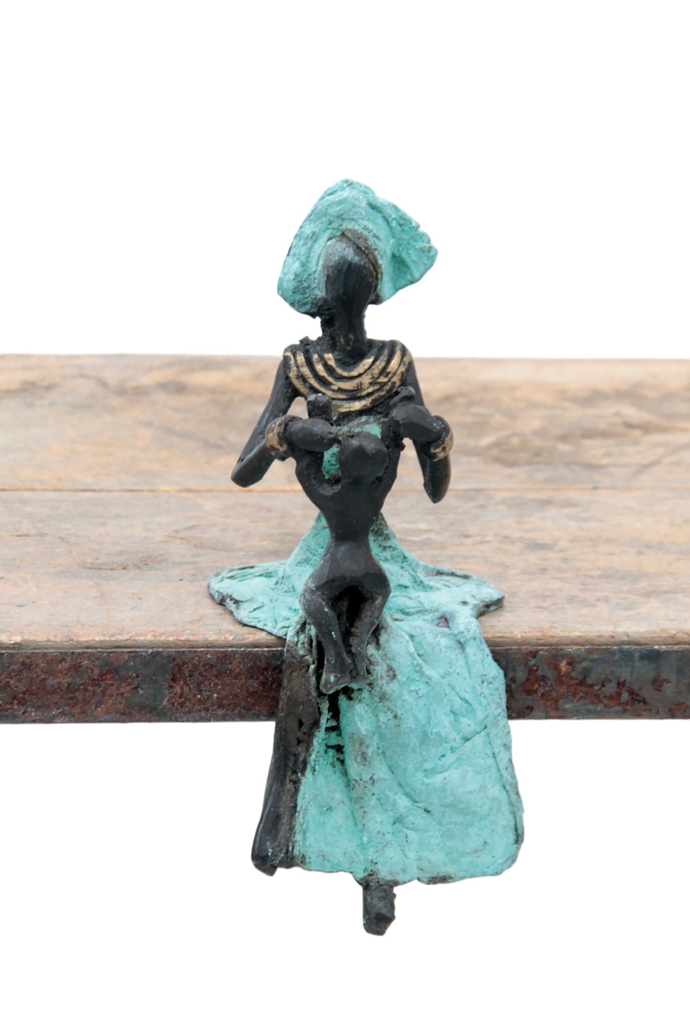 Bronze assis 15 cm turquoise n°2