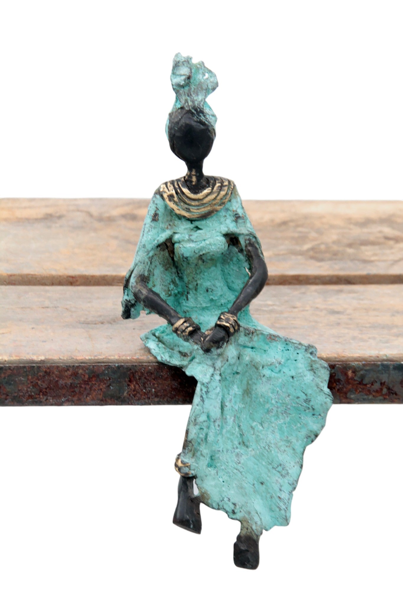 Bronze assis 15 cm turquoise n°3