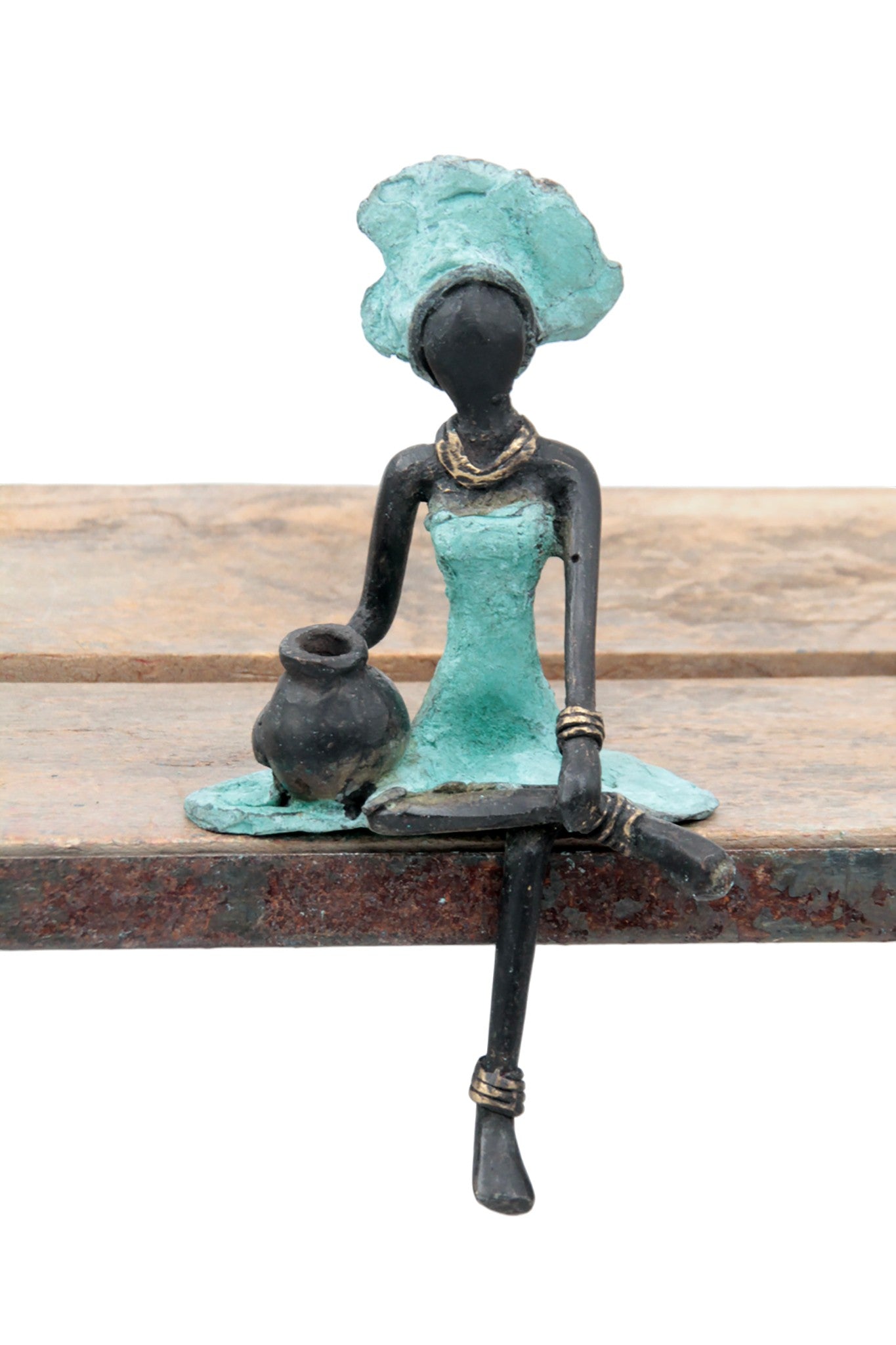 Bronze assis 15 cm turquoise n°4