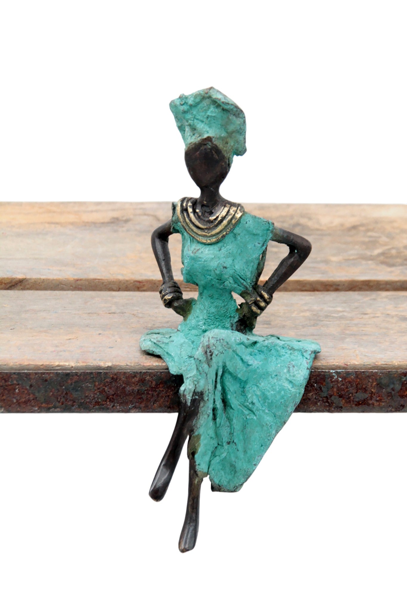 Bronze assis 15 cm turquoise n°8