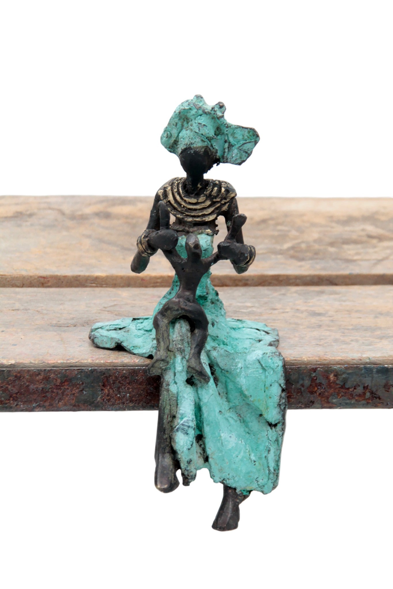 Bronze assis 15 cm turquoise n°9